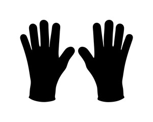 Silhouette of two black gloves on a white background protection concept