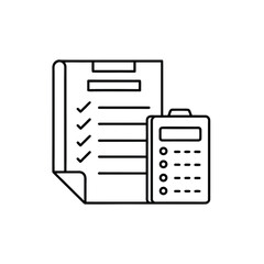 Minimalist Line Art of Clipboard with Checklist and Calculator