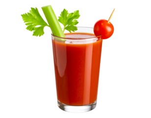 Bloody Mary Cocktail Glass with Celery Stick and Cherry Tomato Garnish, Front View, Isolated Transparent Background PNG