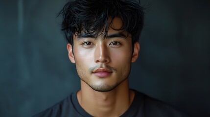 Fototapeta premium Intense gaze of a captivating young Asian man