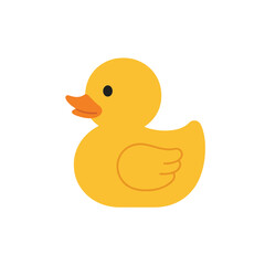 Cute yellow rubber duck, simple cartoon style, profile view.