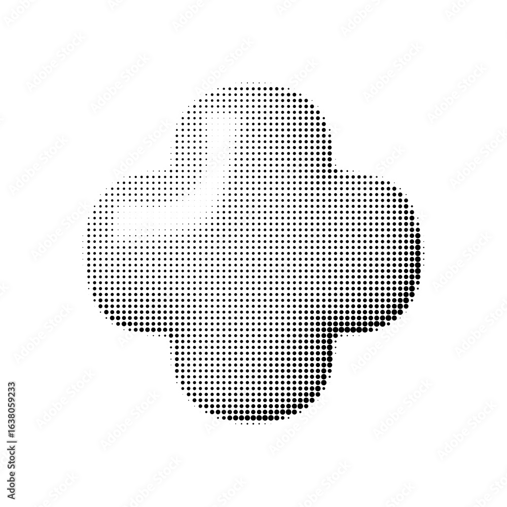 Poster glossy 3d abstract shape with smooth clover-like form and halftone shading. vector black and white e