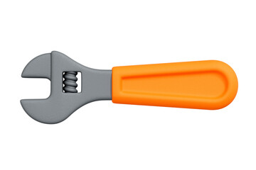 3D render of adjustable wrench with bright orange handle, isolated on white background