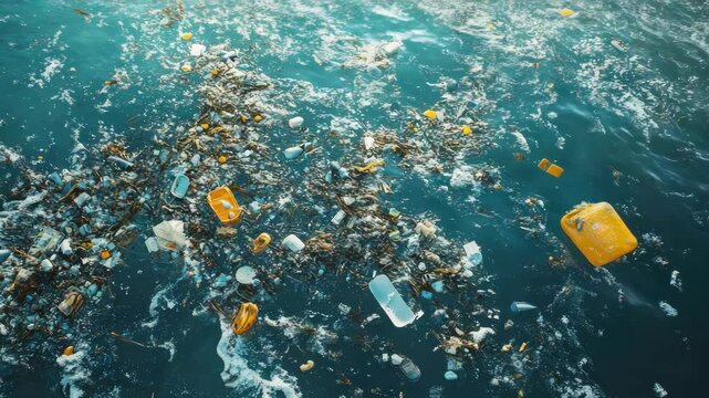 Patch of water full of garbage floating.