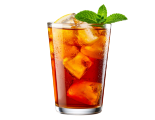  Long Island Iced Tea Glass with Mint Sprig Garnish, Front View, Isolated Transparent Background PNG