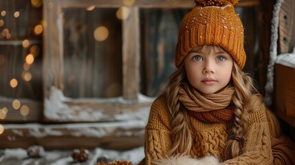 Winter portrait of a girl in a warm sweater and hat