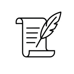 Vector art of feather pen and scroll document isolated on white background