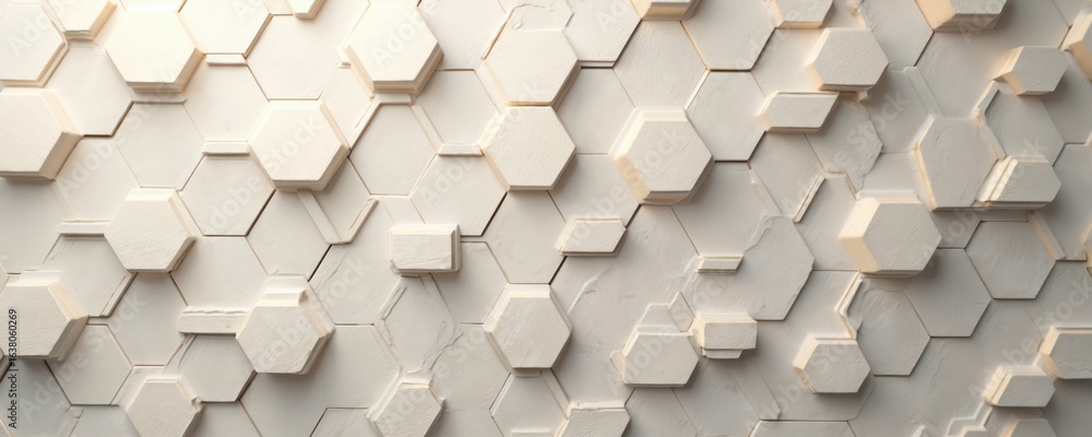 Poster abstract hexagonal pattern on beige, wooden background. clean, simple geometric shapes with subtle t