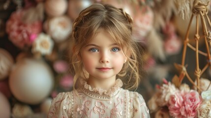 Portrait of a girl among flowers