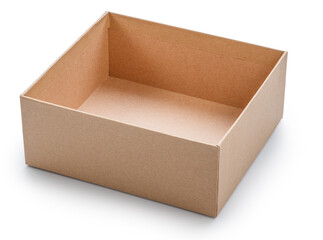 Open empty cardboard gift box isolated on white background. File contains clipping path.