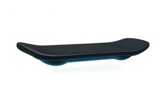 Futuristic hoverboard floating with blue light on transparent background