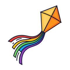 Orange diamond kite with rainbow tail illustration isolated on transparent background