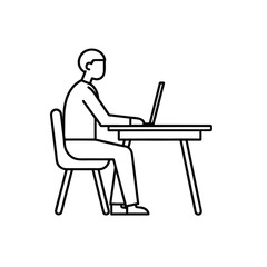 Minimalist Line Drawing of Person Working on Laptop at Desk