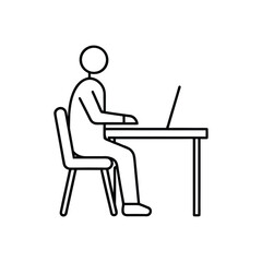 Minimalist Line Drawing of Person Working on Laptop at Desk