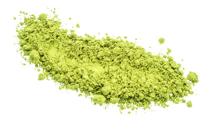 Obraz premium Matcha tea, finely ground powder of green tea on white background. File contains clipping path.