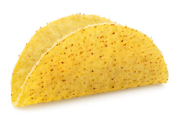 Mexican empty taco or beef stuffed tortilla isolated on white background. File contains clipping path