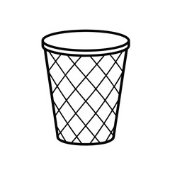 Minimalist Line Drawing of Mesh Trash Can or Wastebasket