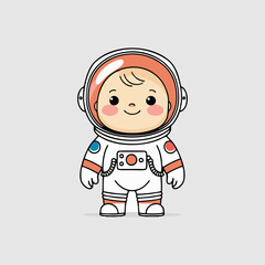 Delightful cartoon astronaut with a big smile and rosy cheeks, floating among fluffy clouds and bright stars in a dreamy space scene.