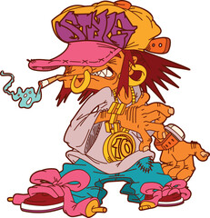 STYLISH CHARACTER WITH CLASSY CLOTHING, CIGARETTE, CAP AND STREET LIFESTYLE - HIP-HOP, MUSIC AND GRAFFITI