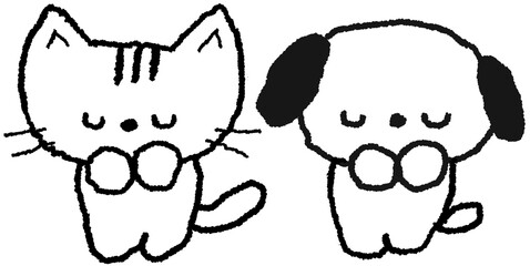 소원 비는 고양이와 강아지 선 손그림 스티커
