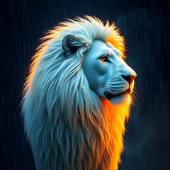 Fototapeta premium Celestial Lion Spirit: Ethereal White Lion Profile with Cosmic Ribbons & Nebula Halo in Starry Space - Mystical Digital Art of Divine Majesty