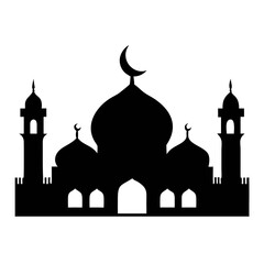  Islamic Mosque Silhouette with Crescent Moon  Black and White Architecture Art