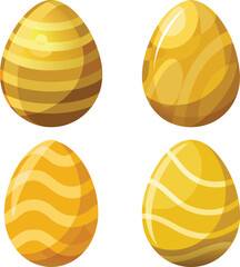 Gold easter eggs set with geometric pattern isolated on white background. Vector illustration.
