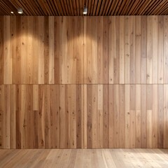 Aesthetically pleasing wooden wall and ceiling interior design with warm lighting