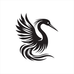 
Graceful Heron Silhouette Vector Art – Elegant Wading Bird with Long Neck and Legs, Minimal Black Outline 