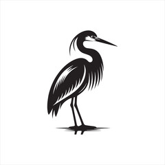 
Graceful Heron Silhouette Vector Art – Elegant Wading Bird with Long Neck and Legs, Minimal Black Outline 