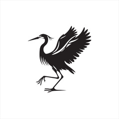 
Graceful Heron Silhouette Vector Art – Elegant Wading Bird with Long Neck and Legs, Minimal Black Outline 