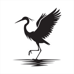 
Graceful Heron Silhouette Vector Art – Elegant Wading Bird with Long Neck and Legs, Minimal Black Outline 