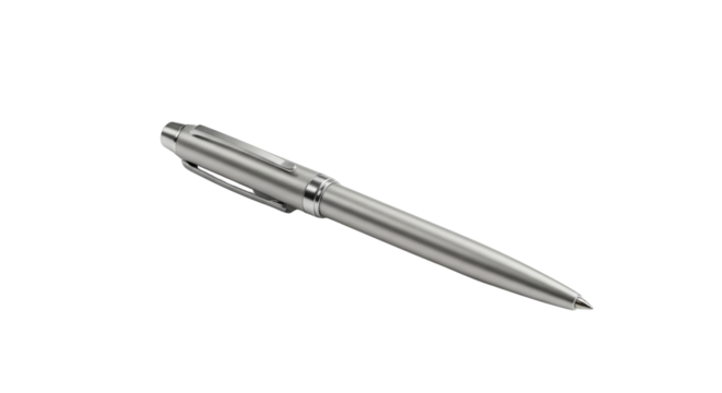 Silver metal pen isolated PNG with Transparent Background