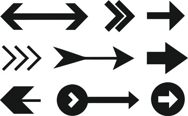 Collection of various black arrow icons on a white background