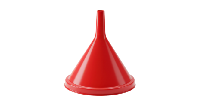 Red funnel for liquid transfer isolated PNG with Transparent Background
