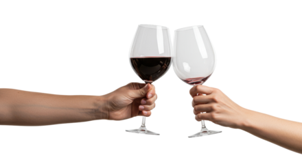 Hands toasting with red wine in wine glasses isolated PNG with Transparent Background