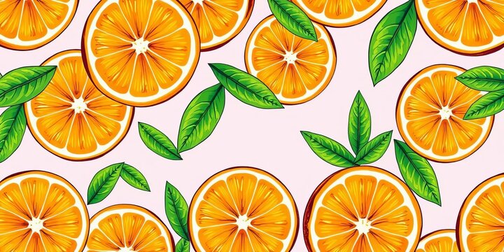 Vibrant hand-drawn seamless pattern of juicy orange citrus slices , orange, summer pattern