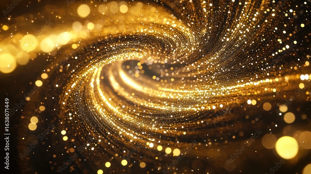Poster tunnel gold color digital particles dots and line twist abstract background for new year or importan
