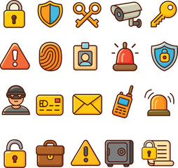 20 Flat Style Security Icons &ndash; Safety and Protection Equipment Vector Set