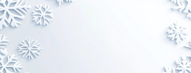 Fototapeta premium White snowflakes arranged on a light gray winter-themed background