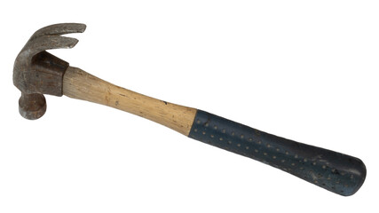 Isolated wood and steel hammer isolated on a white background