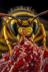 Hornet bee is eating meat