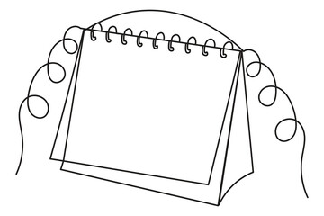 Continuous one line desk calendar sketch with spiral rings simple black stroke white background