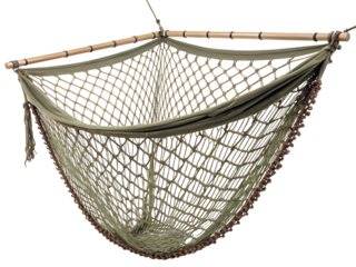 Rustic Beige Fishing Net Hammock: Bohemian Decor, Coastal Theme,  Relaxation and Summer Vibe on transparent background