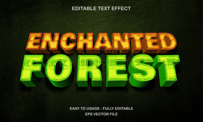 Enchanted forest editable 3d text effect template, fantasy magic green glossy typography