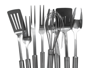 Set of Stainless Steel Kitchen Utensils Isolated on Transparent Background PNG