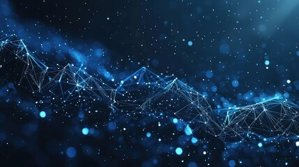 Graph grows. Low poly wireframe mesh looks like constellation on dark blue background with dots and stars. Crumbled edge. success, achievement and business symbol, illustration or background