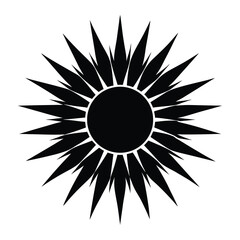 Bold black silhouette of a bright sun with sharp radiating spiky rays perfect for graphic design projects