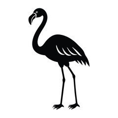 Fototapeta premium Elegant silhouette of a flamingo standing gracefully on one leg showcasing its slender form and distinctive curve in a minimalist vector design