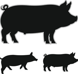 Show Pigs Livestock Silhouette Bundle, Show Pig Stock SVG, Livestock svg, pork Farm Animal SVG File Cutting, Pig Silhouettes Black and White Illustrations